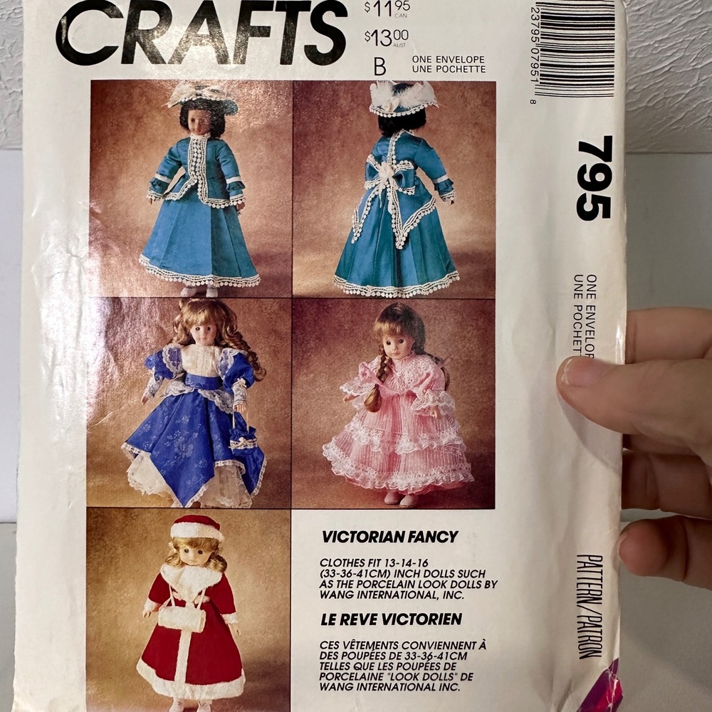 McCalls Crafts 795 Victorian Fancy Doll Clothes Sewing Pattern 13 14 16‎ Inch